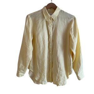 Hudson North Blouse Woman Small Yellow Button-Up 100% Linen Collared Coastal
